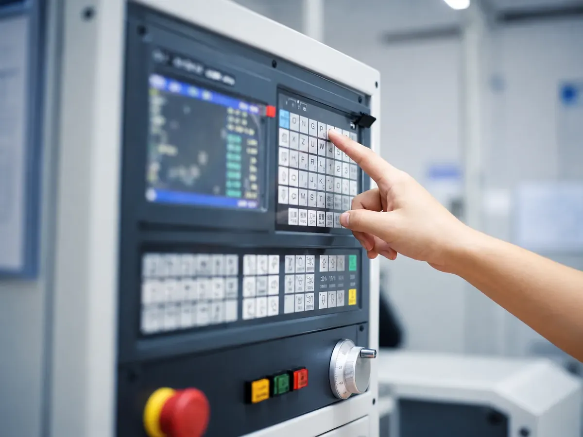 Hand operating a touchscreen and keypad control panel